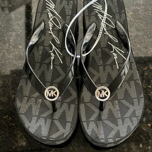 Michael Kors Black Logo Flip Flops
